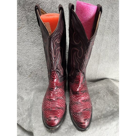 Vtg Tony Lama Gold Label Mens 7 EE Red Python Snakeskin Cowboy Boots Western - Picture 2 of 14